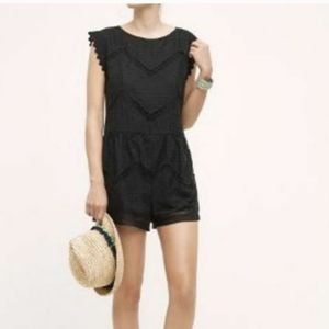 Anthropologie Elevenses Lined Eyelet Crochet Black Romper Size M‎